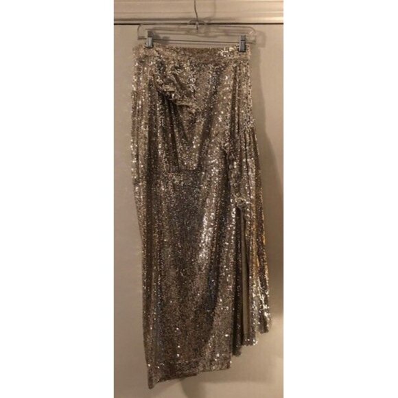 NWT $990 MERYLL ROGGE ASYMMETRIC SEQUINED TULLE MAXI SKIRT SIZE US 2 FR 34 - Picture 5 of 9